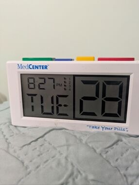 MedCenter Digital Pill Reminder Clock - White with Colored Tabs